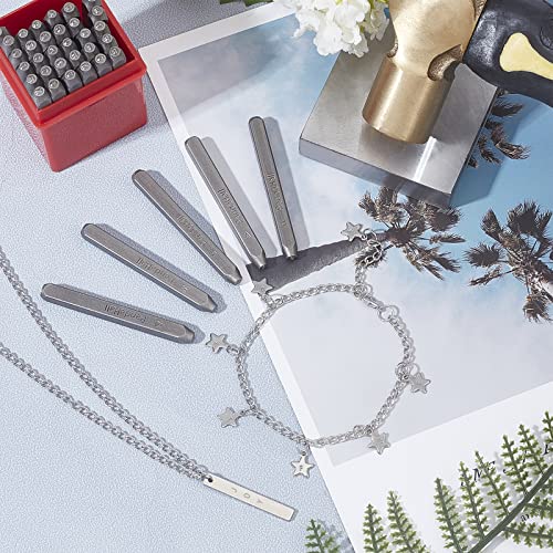 PH PandaHall 36 Pcs Letter and Number Metal Stamp Set, 1/20 inch 1.5mm Alphabet A-Z and Number 0-9 and Symbol, Iron Uppercase Stamps Punch Press Tool for Imprinting on Metal Jewelry Leather Wood