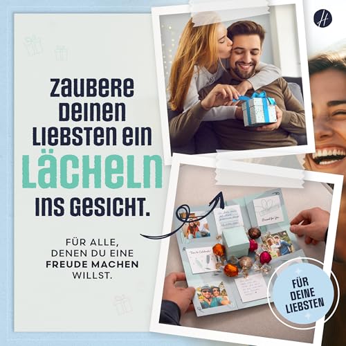 DIY Explosionsbox Geschenkbox Set zum selber basteln - Pop Up Foto Überraschungsbox - Geschenk Box Bastelset als Geburtstagsgeschenk, personalisiertes Geschenk