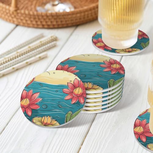Dessous de verre en céramique lot de 6 avec support en liège table 10,4 cm - 8