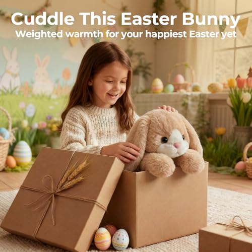 Image of Mewaii Weighted Stuffed Animals for Adults & Kids, 2-5 lbs - 23 inch Heatable Coolable Bunny Plush, Microwavable Adjustable Removable Inner Pad, Realistic Hug Comfort Easter Gift (Cream White)