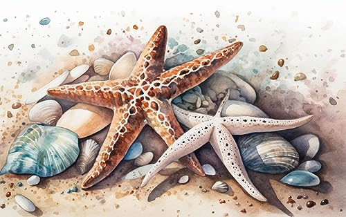 Image of Moohue Easy Stamped Cross Stitch Kits for Adults Beginners Beach Starfish Shells Counted Cross Stitch Patterns Kits (Starfish and Shells 2)