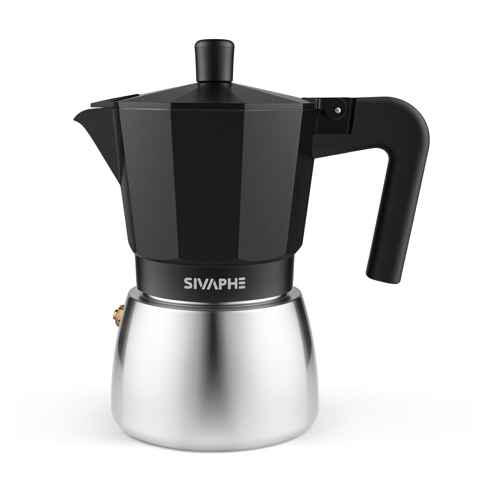 Sivaphe Stovetop Coffee Maker for Induction, Aluminium Moka Pot Italian Espresso Maker with Heat-Resistant Handle (Black, 6 Cups)