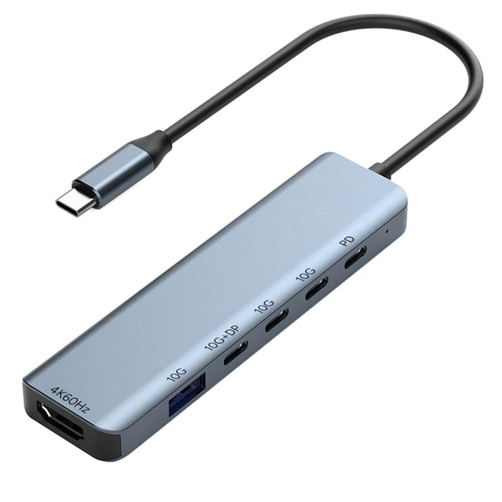 Hub USB-C 6 in 1 con modalità Alt DP Type-C, Dotato di Uscita Video Duale HDTV 4K/60Hz, velocità di Trasferimento Dati USB3.2 Gen2 10Gbps e Ricarica PD da 100W.
