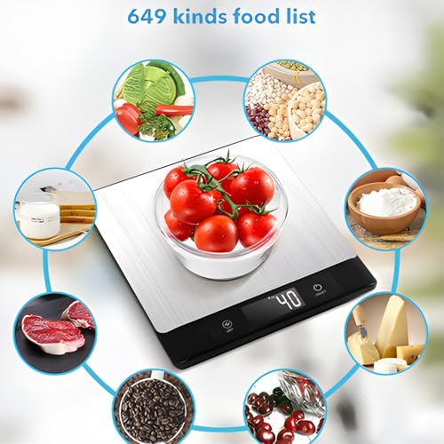 SWEET KITCHEN Smart Food Scale for Kitchen,Digital Food Scale with Nutritional Calculator, 24 Nutrients Tracking for Weight Loss, Connect to Smartphone App Android and iOS, Stainless Steel 11lb max