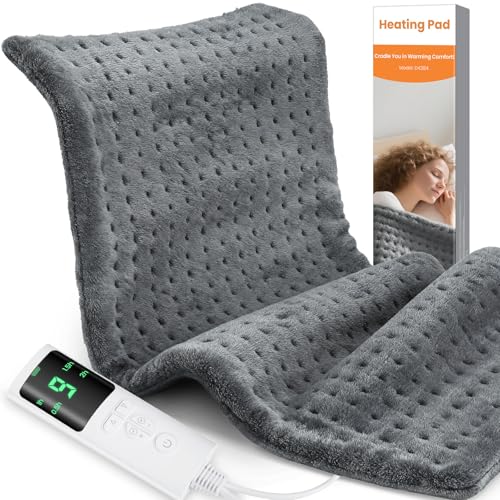 Image of Heating Pad for Back Pain, 17 inchx33 inch Electric Heat Pad with 9 Heat Levels & 4 Auto-Off Timers, Portable Heating Pad for Period Cramps, Shoulder, Neck, Machine Washable, Gifts for Women Men, Grey
