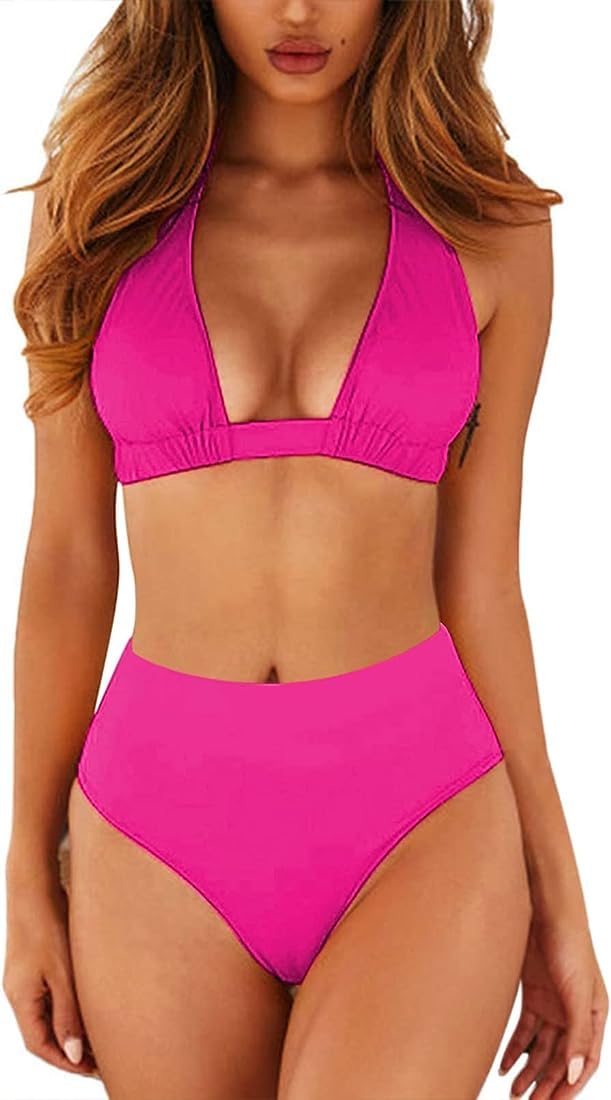 FM FASHION Women's Spandex Bikini Set Solid Color's