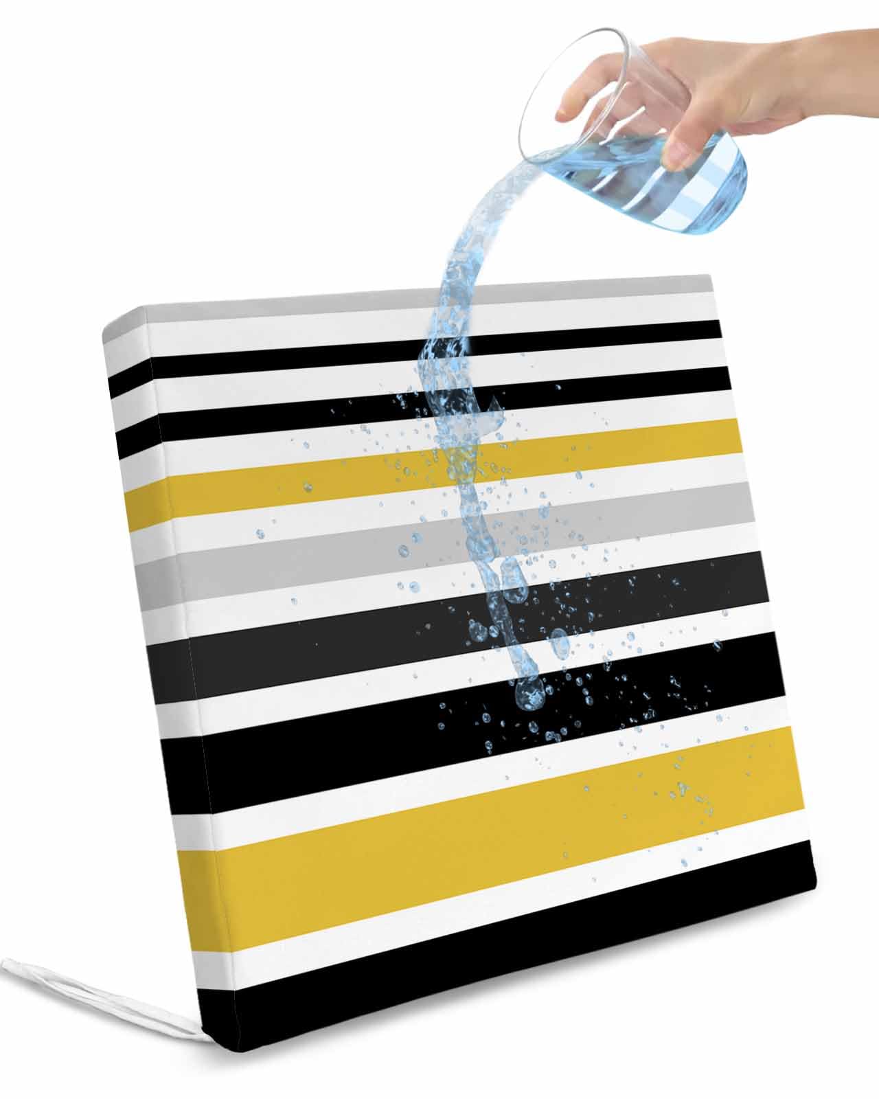 Yellow Black Stripe Outdoor Cushion Chair Cover Set of 2 - Waterproof Couch Seat Covers, Modern Abstract Art Coarse Striped Patio Furniture Protector Cushions Slipcovers for Sofa/RV, 20