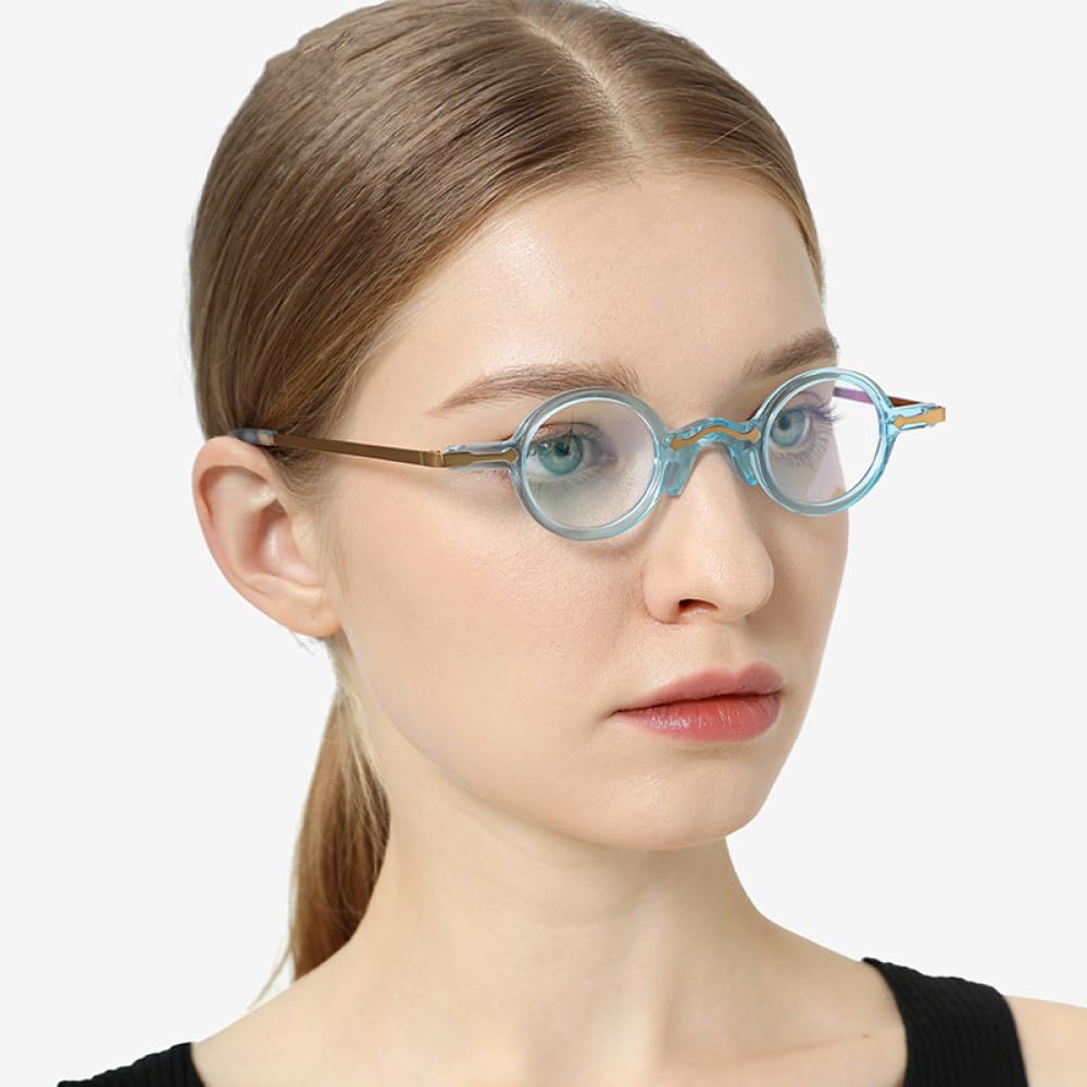 MUTYNE Montura de gafas de acetato para hombre, anteojos redondos pequeños Retro Vintage, gafas para mujer