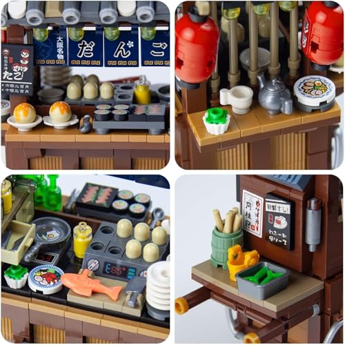 Image of OundarM Japanese Street View Mini Building Blocks Kit- Takoyaki Trolley, Japanese Mini Brand Store Toy for Boys, Girls 6+ (951 Pcs) | Japanese Restaurant Takoyaki Trolley, Creative Cute Store Model Kit, Architecture Construction Toy Gifts (951 Pcs)