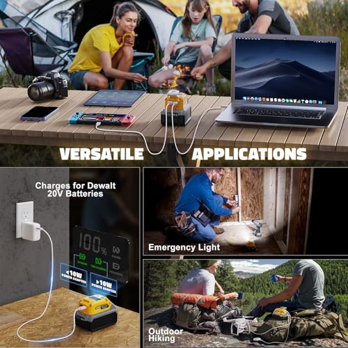 100W USB Battery Adapter for Dewalt, Power Inverter Battery Inverter Battery Charger Power Station with Type-C Port & USB Port & LED Light for Dewalt 20V Battery & Electronic Device (No Battery)