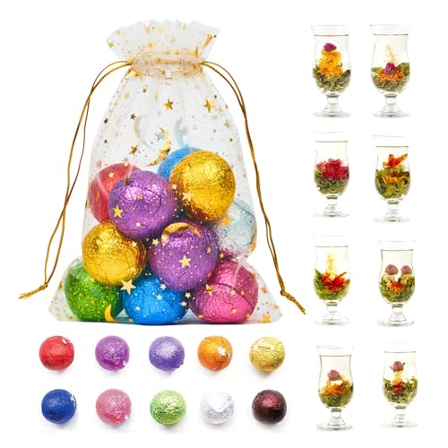 Blooming Tee Geschenkset 10 Sorten Blühtee Kugeln Handgemachter Grüner Blütentee Einzeln Verpackt Flowering Tea Balls Geschenk für Teeliebhaber