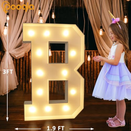 Image of Pooqla 3FT Marquee Light Up Letters, LED Big Mosaic Marquee Letters 3 Feet, Giant LED Sign for Balloons Birthday Anniversary Wedding Party Decoration, Cool White and Warm White Letter B
