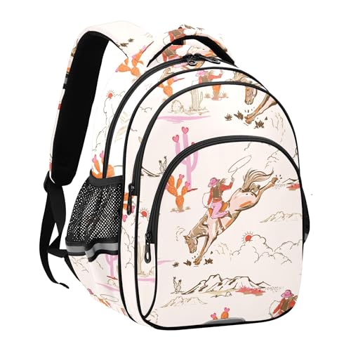 Cute Cowgirl Cowboy Boots Desert Backpack for School Study Book Bag Laptop Backpack Work Travel Computer Bags with Reflective Stripes2
