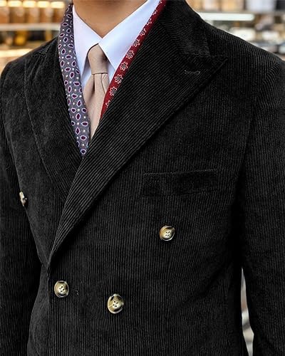 Men's Vintage Corduroy Blazer Double Breasted Regular Fit Casual Suit Jacket & Sport Coat4