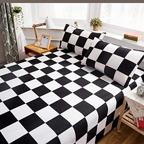 Lamejor Bed Sheet Set Queen Size Black/White Checkered Pattern With 14” Deep Pockets 4 Piece - 1 Flat Sheet, 1 Fitted Sheet, 2 Pillow Cases #TOP2