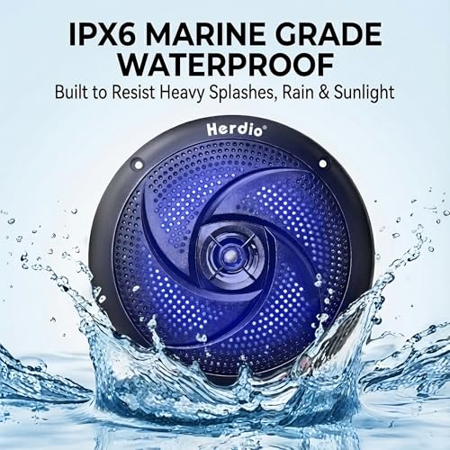 Image of Herdio 4 inch Bluetooth Marine Speakers, Low Profile Slim Design with LED Lights, 80W 2-Way Weather Resistant Outdoor Audio, Suitable for Boat, RV, UTV, ATV, Golf Cart (2-Pack, Black)
