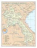 Palmetto Posters 24x31 Laminated Poster: Large detailed political and administrative map of laos with roads railroads cities and airports