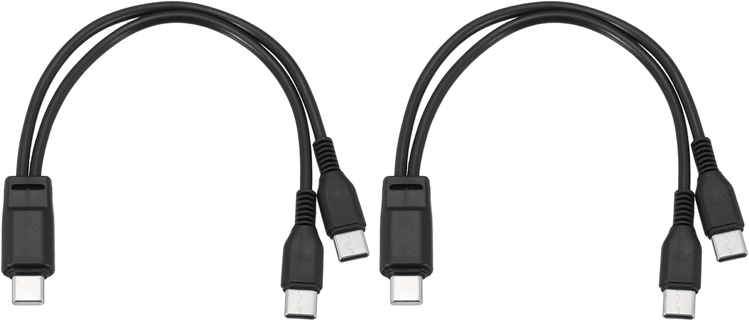 sourcing map 2 Pcs Multi USB Type C Male to 2 USB Type C Male 2 in 1 Splitter Charging Cable Cord 8 Inch or Phone Power Bank Tablet, 5V 2A, Black