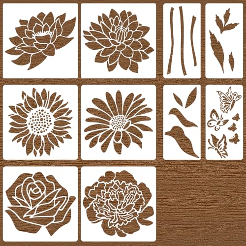 Grand pochoir réutilisable mur clôture bois grand format pochoir fleur pivoine rose 10pcs