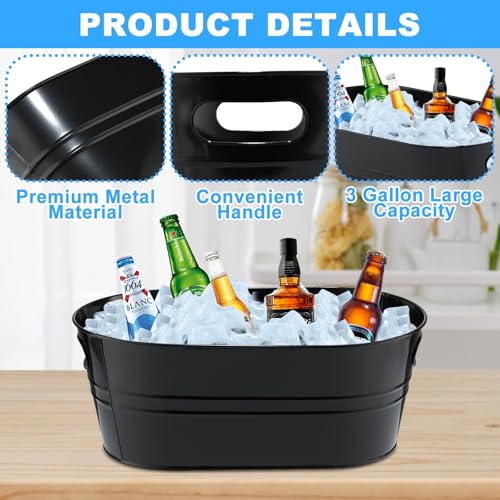 4Pcs 13L Black Galvanized Bucket Ice Bucket Large Metal Drink Buckets for Parties Beer Beverage Tub with Scoops for Champagne Cocktails Wine Cooling for Mimosa Bar Supplies - Image 4