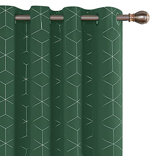 Deconovo Eyelet Blackout Curtains, Thermal Insulated Curtains, Foil Printed Diamond Blackout Curtains for Bedroom, 52 x 63 Inch(Width x Length), Dark Forest, Two Panels