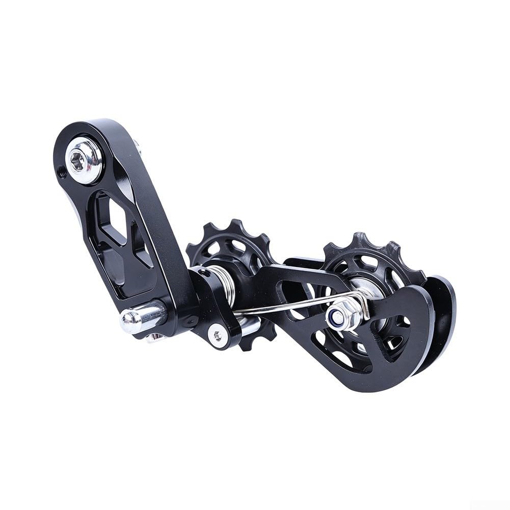 Single Speed Chain Tensioner Guide for 8 to 12 Speed Bikes, Aluminium Alloy Converter with Adjustable Floating Pulley for Hanger Dropout Frame Conversion(Black)