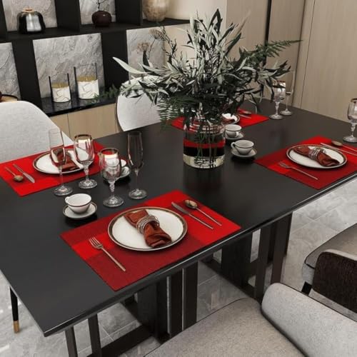 Image of Potency Table Mats Set of 4, Woven Placemate for Dining Table, Heat-Resistant Placemats Stain Resistant Anti-Skid Washable PVC Table Mats, Vinyl Placemats for Dining Kitchen Restaurant Table (L-Red)