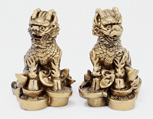 Feng Shui Import Chi Lin Figurine, Golden, 2