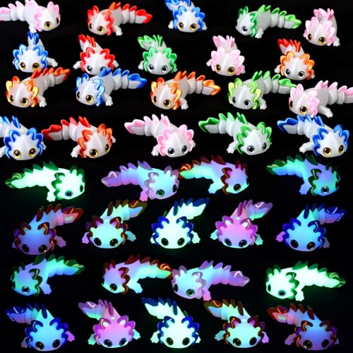 Soulchen 12 Pcs Glow in The Dark 3D Printed Axolotl Figures, Multicolor