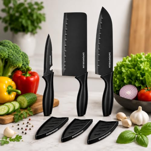Image of 3 Kitchen Knives Set | Kitchen Cleaver, Chef & Paring Knife Stainless Steel Blade Covar with Ergonomic ABS Handles | Multipurpose Cooking Knife Set for Cutting Vegetables, Fruits & Meat