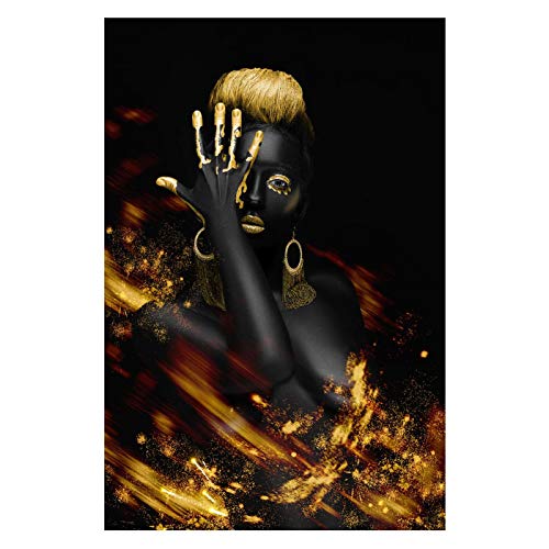 Art mural femme noire pour sublimer votre salon avec une affiche abstraite dorée chic