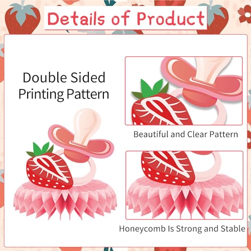 Image of Strawberry Baby Shower Decorations - 9PCS Berry Sweet Baby Shower Decorations Supplies A Berry Sweet Baby Is on the Way Decor Strawberry Honeycomb Centerpieces Baby Shower Party Table Decor