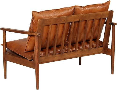 Miniatura 6 de Sofá de 2 plazas de cuero real con madera de acacia, sofá cómodo, sofá VIP, sofá de vestíbulo, sofá de recepción, sofá moderno, sofá club, para sala