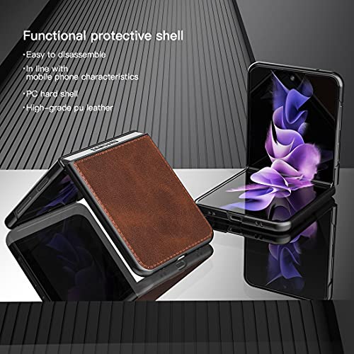 Foluu For Samsung Galaxy Z Flip 3 5G Case, Galaxy Z Flip 3 5G Leather Case, Pu Leather + Hard Pc Shell Ultra Thin Slim Durable Protective Phone Case Cover For Samsung Galaxy Z Flip 3 5G 2021 (Brown) #TOP3