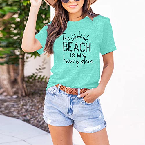 Beach Shirt Women The Beach is My Happy Place T Shirt Short Sleeve Casual Summer Vacation Tees Top2