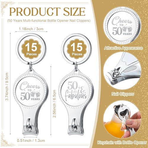Zeyune 30 Sets 50th Birthday Party Favors for Guests Beer Bottle Opener Nail Clippers Keychains Bulk Thank You Cards with Organza Gift Bags for Birthday Anniversary Souvenirs Return Gifts