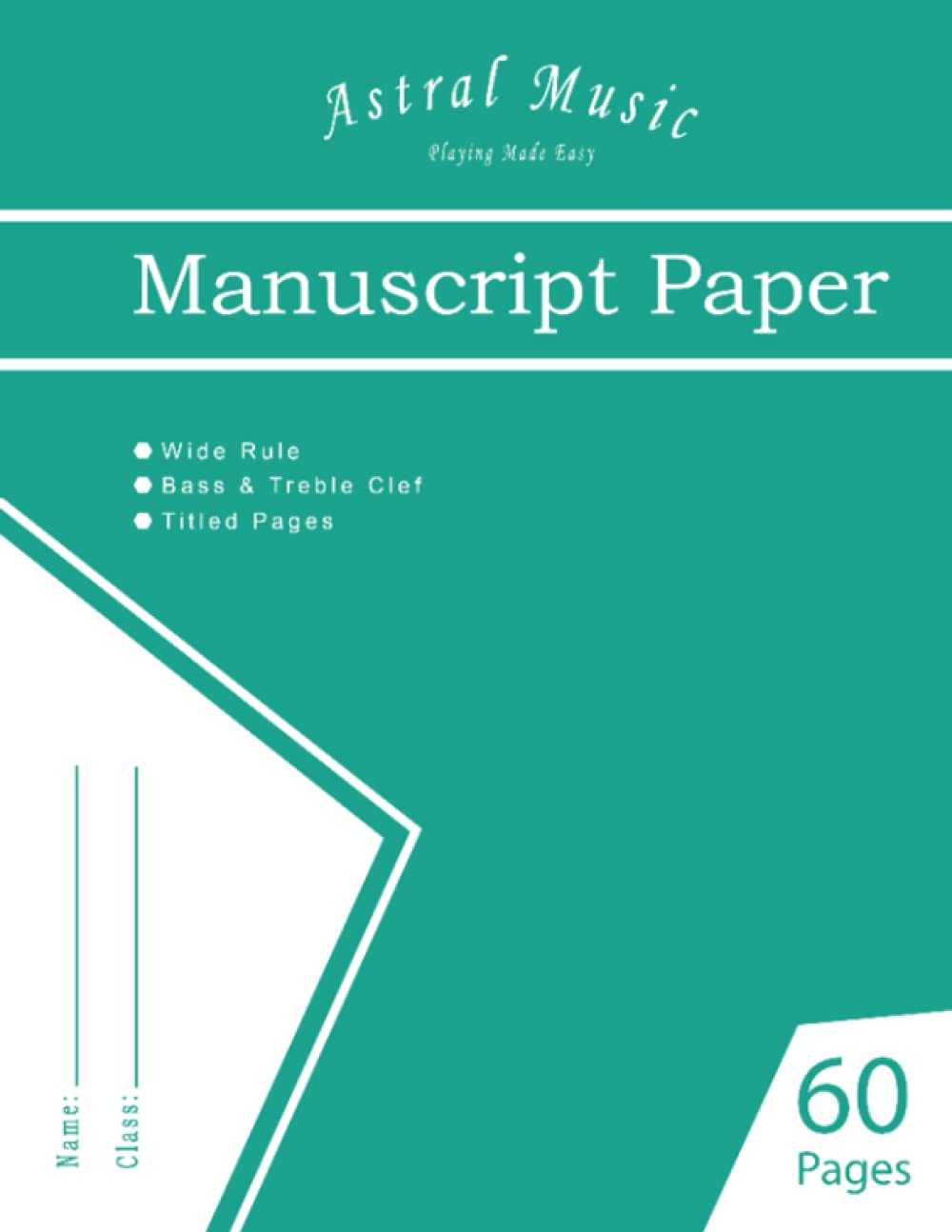 Manuscript Paper 60 Pages Bass & Treble Clefs For Piano & Composing - TURQUOISE
