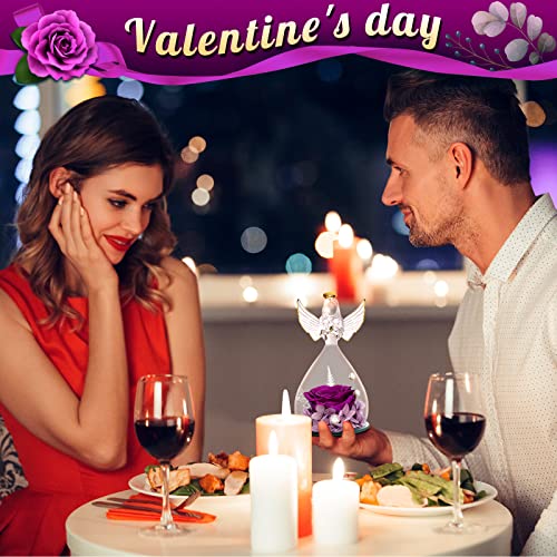 Preserved Rose Birthday Gifts For Women Mom Her Grandma Friend, Purple Real Roses Flowers In Angel Figurines Glass, Gift On Anniversary, Christmas, Mother's Day, Valentine's Day, Thanksgiving #TOP4