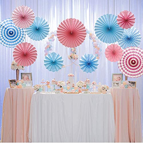 Image of 6 pcs Blue Hanging Paper Fans for Party Decoration Colorful Patterns Party Fans for Birthday Anniversary Bridal Shower Baby Shower Christmas Diwali & Wedding Decor (Pack of 6, Blue)