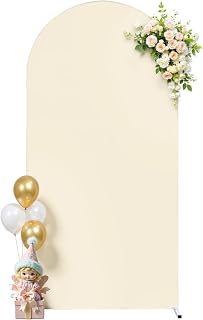 Beige Arch Cover 6.6ft Spandex Beige Wedding Arch Backdrop Cover for Birthday Party Baby Shower Balloon Arch Stand Cover Baby in Bloom Bridal Shower Photo Arch Covers Stretchy Backdrop Decorations