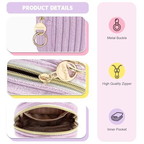 Image of Period Bag for Teen Girls, Corduroy Sanitary Napkin Storage Bag, Fluffy Menstrual Pad PouchTampon Holder for Purse (Purple)