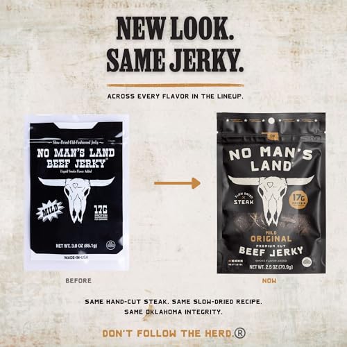 Image of No Mans Land Slow-Dried Beef Jerky | Smoked & Seasoned Jerky Strips | High Protein, Low Carb Beef Snack | Gluten Free - MILD (2.5oz)