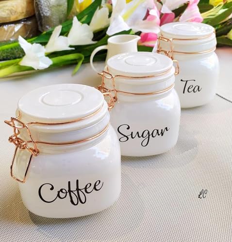 Image of White Glass Storage Airtight Tea Coffee Sugar containers for Kitchen Storage Container with Lid for Tea Coffee & Sugar, Dry Fruit Jars, Storage Box, Set of 3 (3, mt-3)