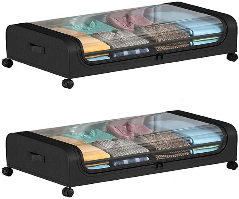 2 Pack Under Bed Storage Containers, 36L of Underbed Storage Bags Organizer, Clothes Storage Bins with Clear Window and 4 pulleys for Bedding, Sweaters, Pillows