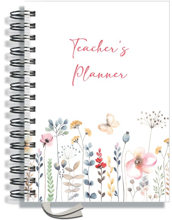 Teacher Planner 2026-2027 A5 size by Pirongs | 8 Lesson Planner for Teachers | Page a day | Undated, Hardback, Wiro-bound Teachers Planner - Watercolour Flowers — image 1