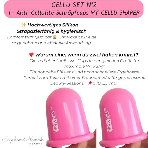 Stephanie Franck Beauty Cellulite Massage Set N°2 - Enthält 1 My Body Shaper Massageroller, 2 My Cellu Shaper Silikon Cups (5,5 cm), und 1 Yoga Band - Für straffe Haut (Rosa)