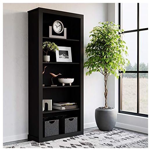 Edenbrook Sumac Bookcase, 5-Shelf Organizer for Bedroom Furniture or Home Office Furniture, Black Bookshelf