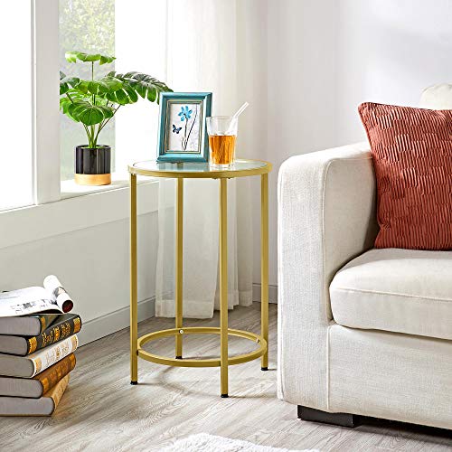 Yaheetech End Table Set Of 2 Side Table Round Accent Table W/Glass Top & Metal Frame, Modern Style Sofa Side Table For Living Room, Balcony, Mustard Gold #TOP3