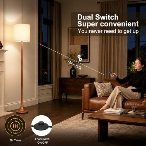 Scenekoy 65β Tall Solid Wood Modern Floor Lamp w/Remote, Stepless Dimmable - 2
