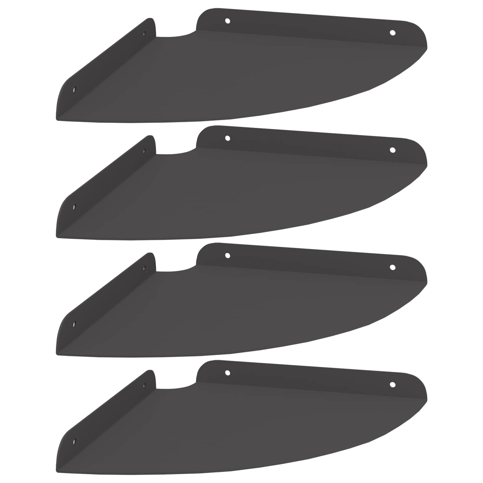 4er Set Schweberegal Schwarz Matt 24x24cm - Viertelkreis Wandregal aus robustem Stahl - Eckregal mit erhöhtem Rand für Küche, Bad und Wohnzimmer